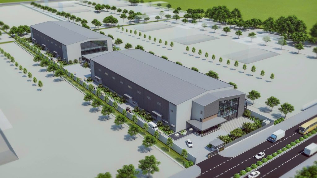 Hình ảnh phối cảnh tổng thể nhà xưởng Công ty bao bì Toàn Cầu Xanh Miền Bắc